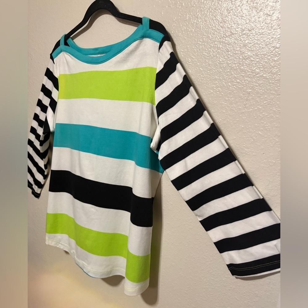 Westbound Striped 3/4 Sleeve Top | Blue Green Black Stripe Shirt | XL - Picture 3 of 4
